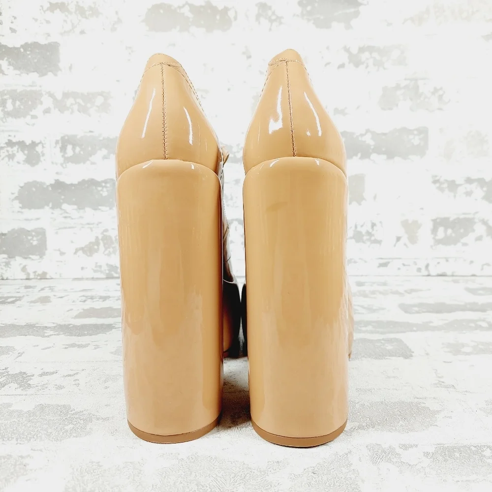 New Schutz Zayne New Pressego Tan Patent Leather Platform Mary Jane Pumps D1048